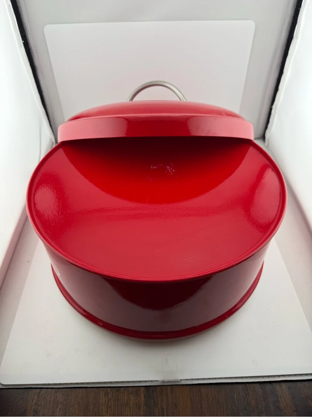 Large Red Metal Cookie Jar Canister w/ Lid Silver Handle Airtight Retro Kitchen